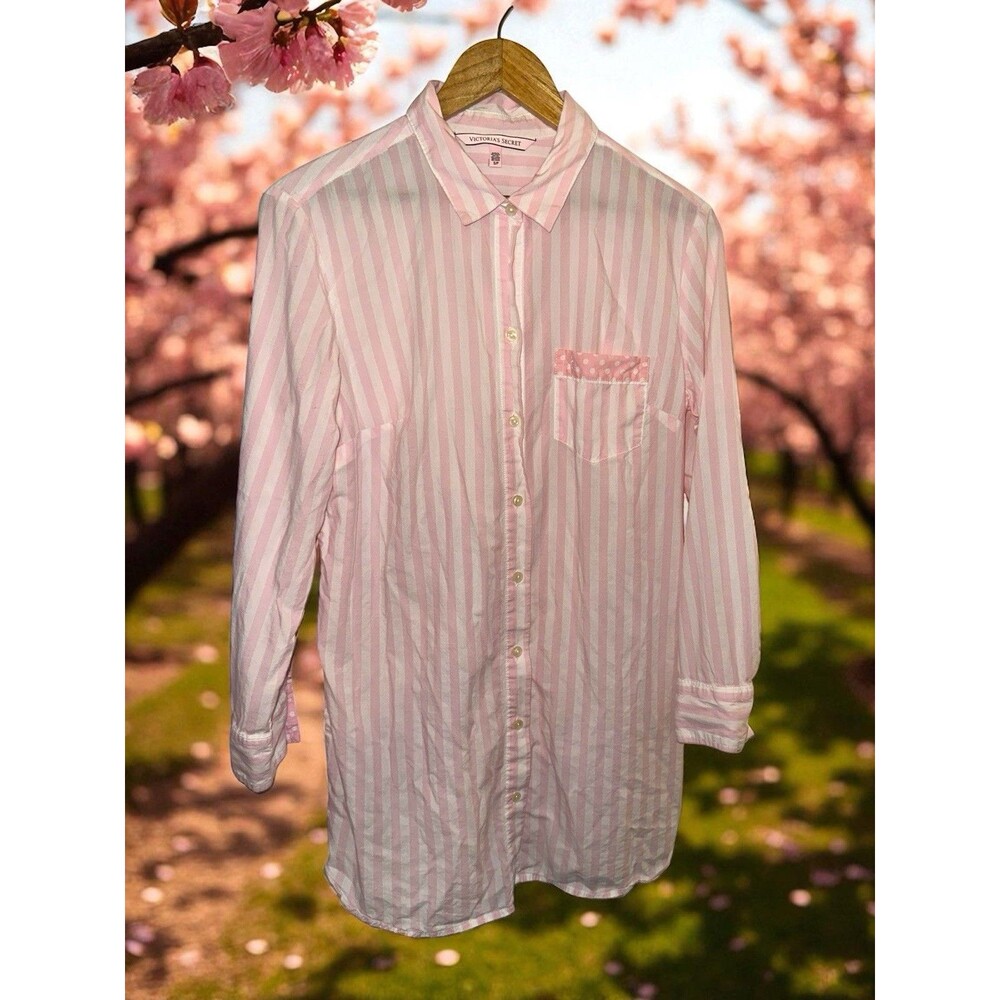 Victoria Secret Stripe Button Down Shirt Small Oversized Sleepwear